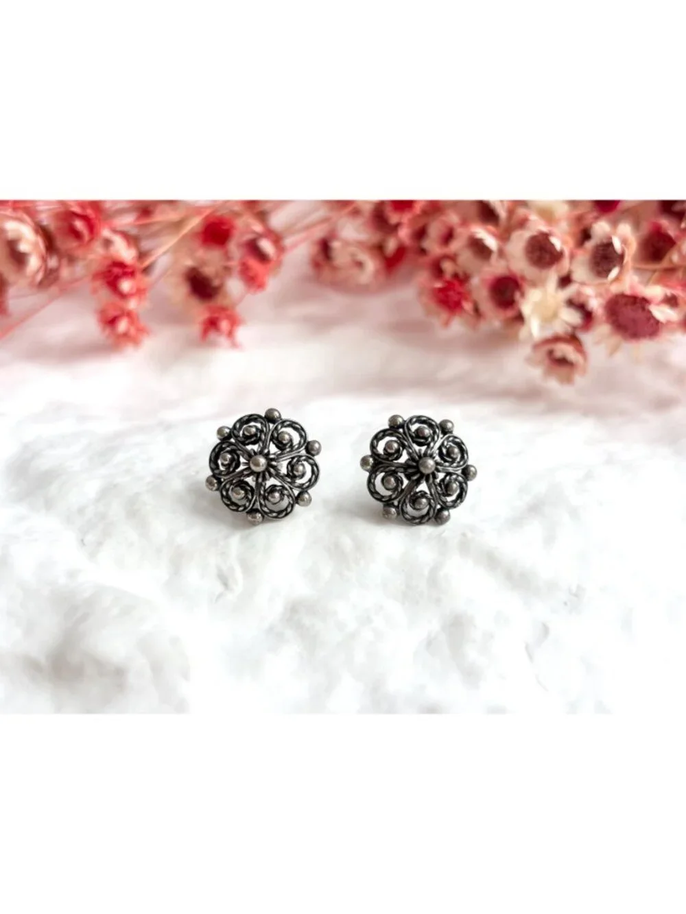 Telemark by Sylvsmidja 830 Oxidized Vintage Silver Stud Post Back Earrings